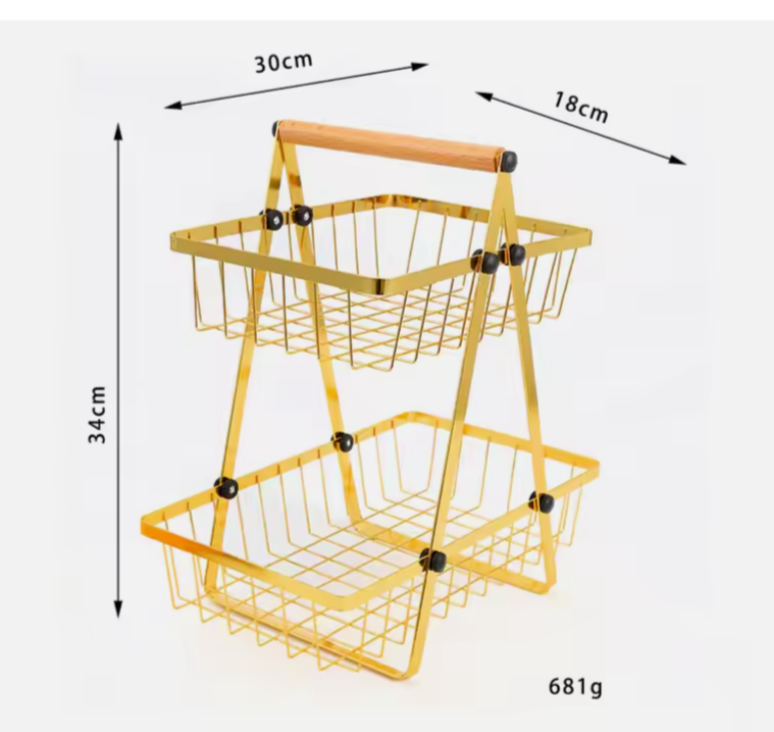 Multipurpose V-shaped Two Layer Metallic Golden Rack with Wooden Handle | Kitchen | Bathrooms | Living Room Home Storage Organizer Storage Rack