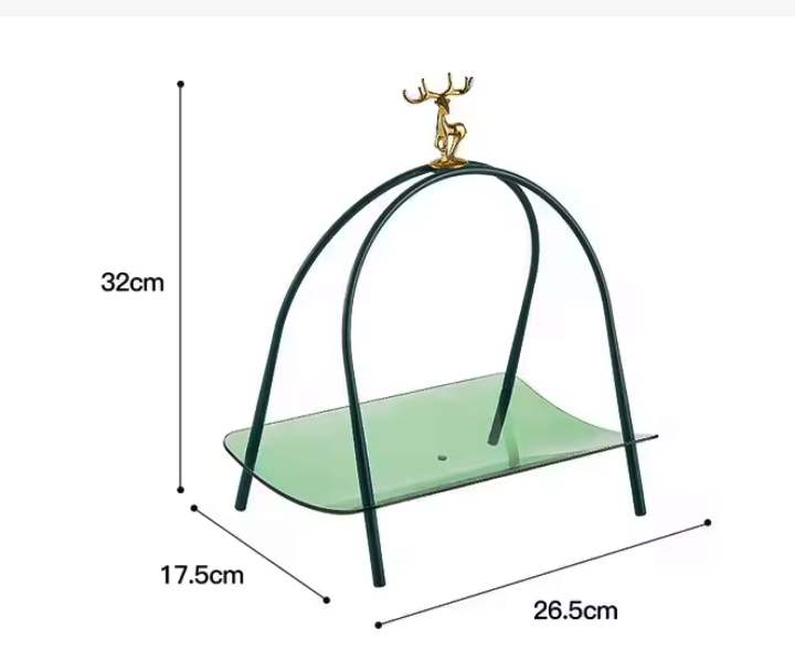 Multipurpose Glass & Metal Holder – Fruit Basket, Decorative Storage for Household Items (26.5cm x 17.5cm x 32cm)