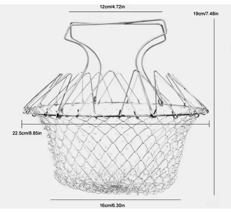 12in1 Stainless Steel Chef Basket  Foldable Cooking, Frying, and Straining Basket for Kitchen Versatility