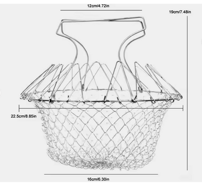 12in1 Stainless Steel Chef Basket  Foldable Cooking, Frying, and Straining Basket for Kitchen Versatility