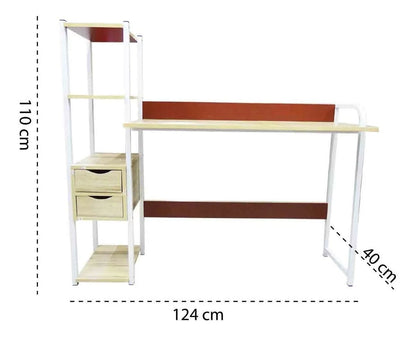 1.2 Meter Work Station Study Table | Modern Computer Desk with Bookshelf and Drawers | Home Office Furniture | White/Beige