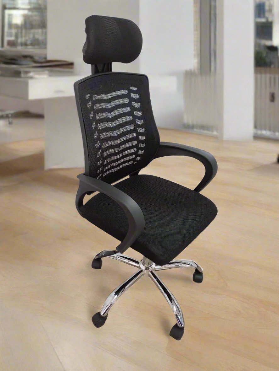 Ergonomic Mesh Office Chair with Adjustable Headrest – High-Back Swivel Chair with Lumbar Support (Size: 120cm x 60cm)