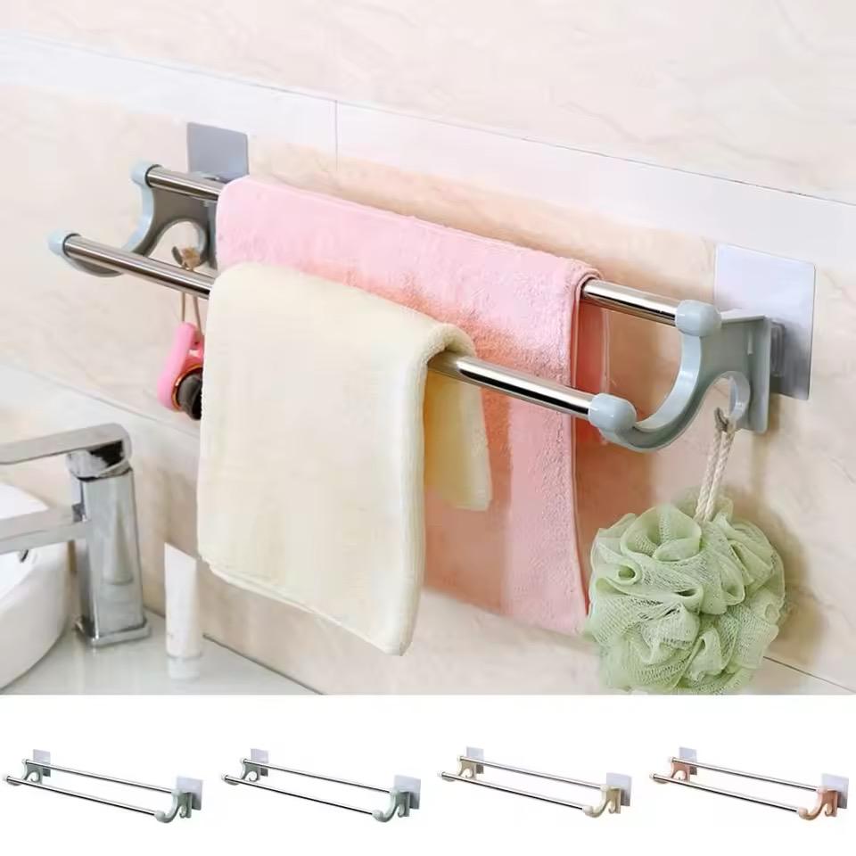 Punch-free Double Rod Towel Bar Traceless Wall Mounted Towel Rack