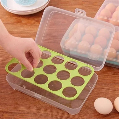 Plastic 15 Grid Egg Holder | Stackable Refrigerator Egg Storage | Durable and Space Saving