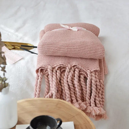 Cozy Tassel Knit Throw Blanket