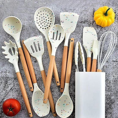 Unique White Marble Silicone Spoon Set | Heat Resistant & Non Scratch Kitchen Utensils | Elegant Kitchen Tools