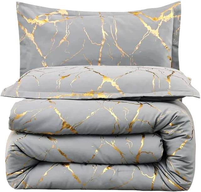 Luxury Gold Marble Texture Foil Style Duvet Cover Set | 6x6 & 6x7 Sizes | High Quality Fabric | Includes Bedsheet & 2 Pillowcases