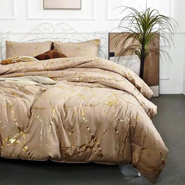 Luxury Gold Marble Texture Foil Style Duvet Cover Set | 6x6 & 6x7 Sizes | High Quality Fabric | Includes Bedsheet & 2 Pillowcases