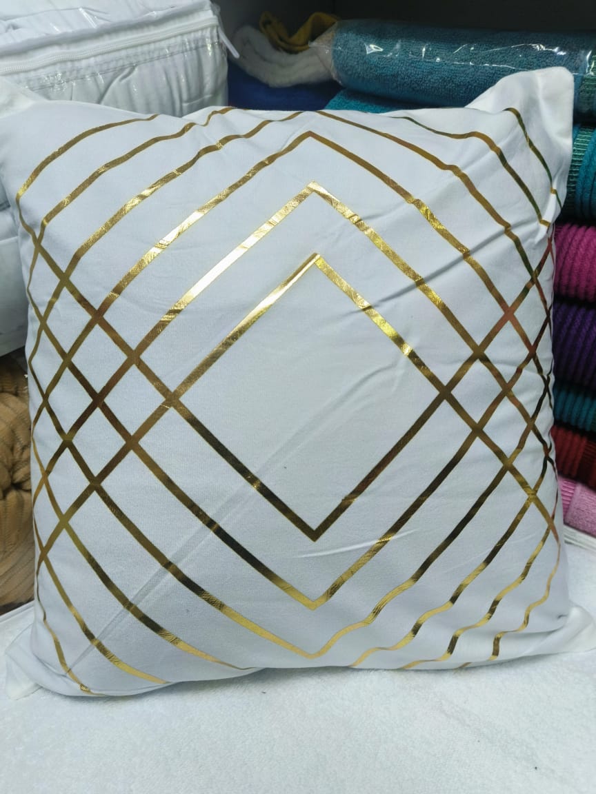 18" by 18" Decorative Gold Striped Velvet Cushion Covers | Stylish Printed Patterns | Home Decor