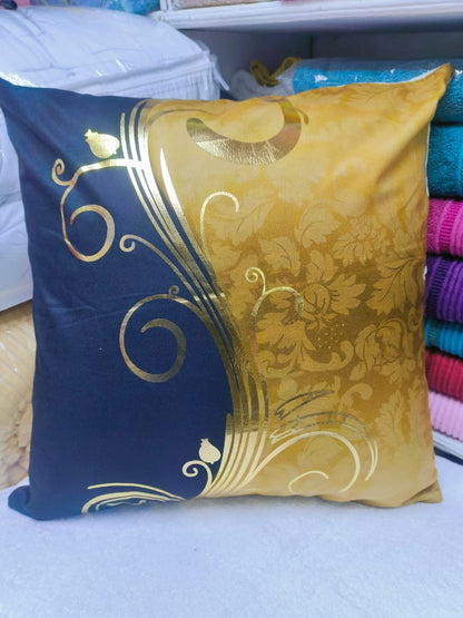 18" by 18" Decorative Gold Striped Velvet Cushion Covers | Stylish Printed Patterns | Home Decor