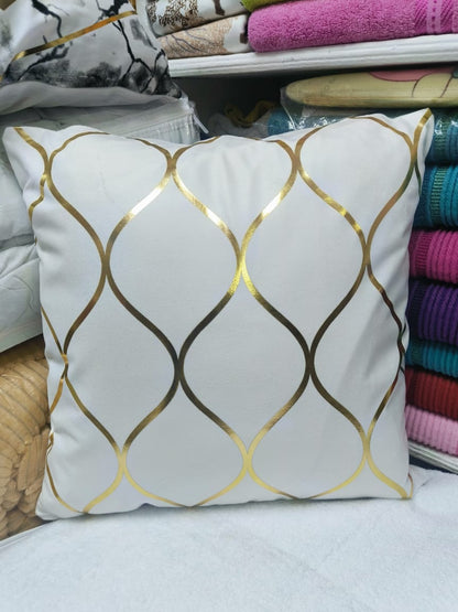 18" by 18" Decorative Gold Striped Velvet Cushion Covers | Stylish Printed Patterns | Home Decor