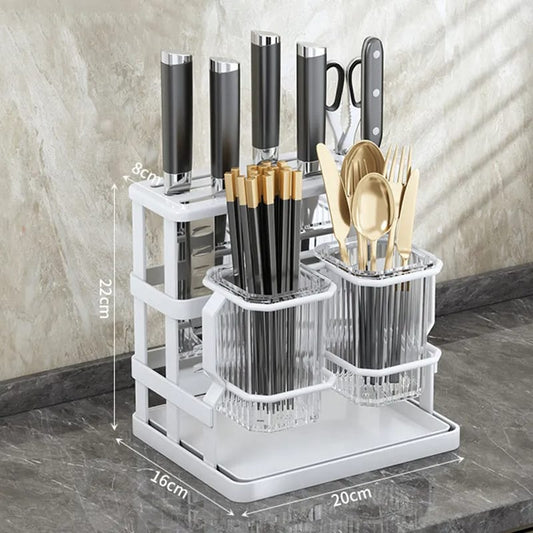 Acrylic and Stainless Steel Cutlery Holder | Black & White Design | Durable Kitchen Utensil Organizer