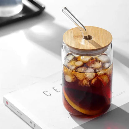 480ml Glass Cup with Lid and Straw