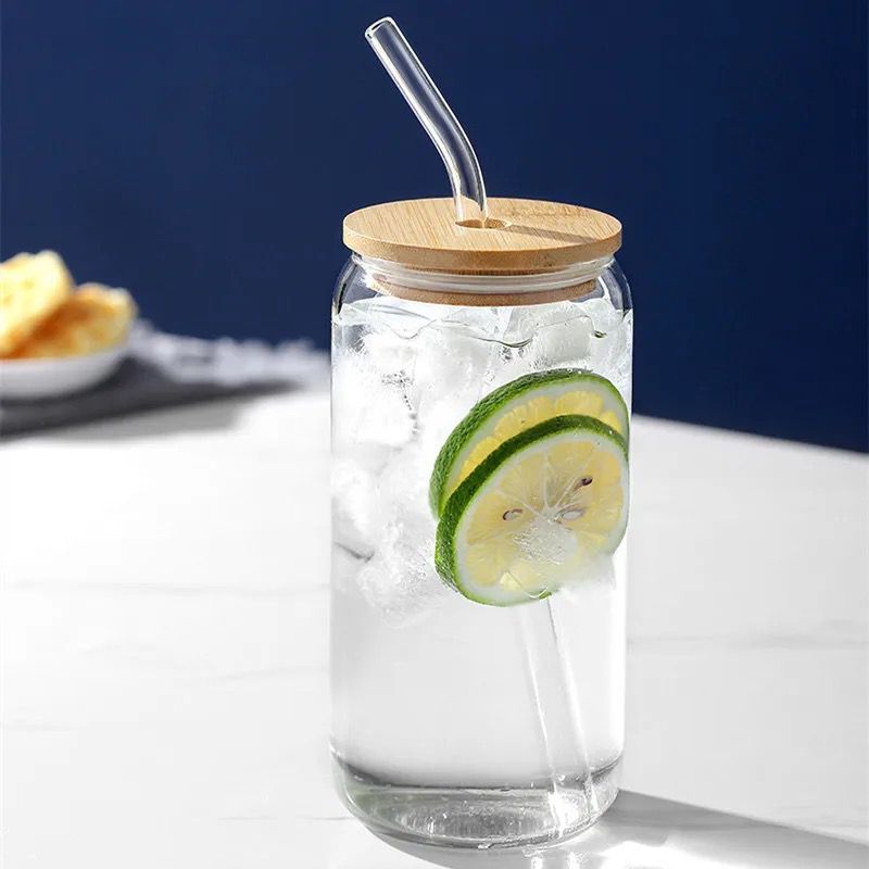 480ml Glass Cup with Lid and Straw