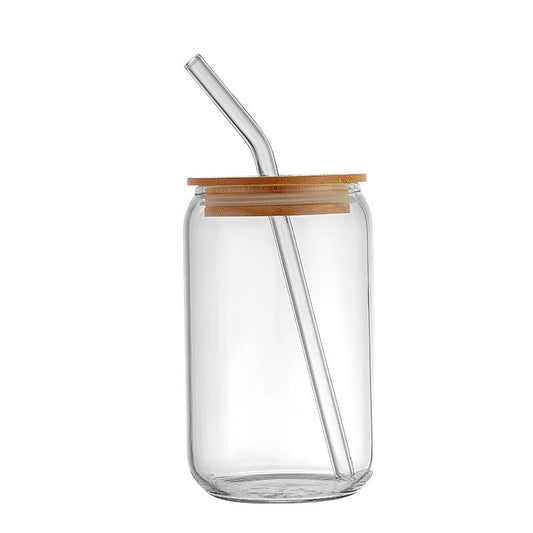 480ml Glass Cup with Lid and Straw