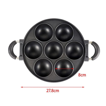 7 Holes Vitumbua Cooking Pan with Handles | Cast Iron Round Snack Maker | NonStick Cake Mold for Baking & Cooking