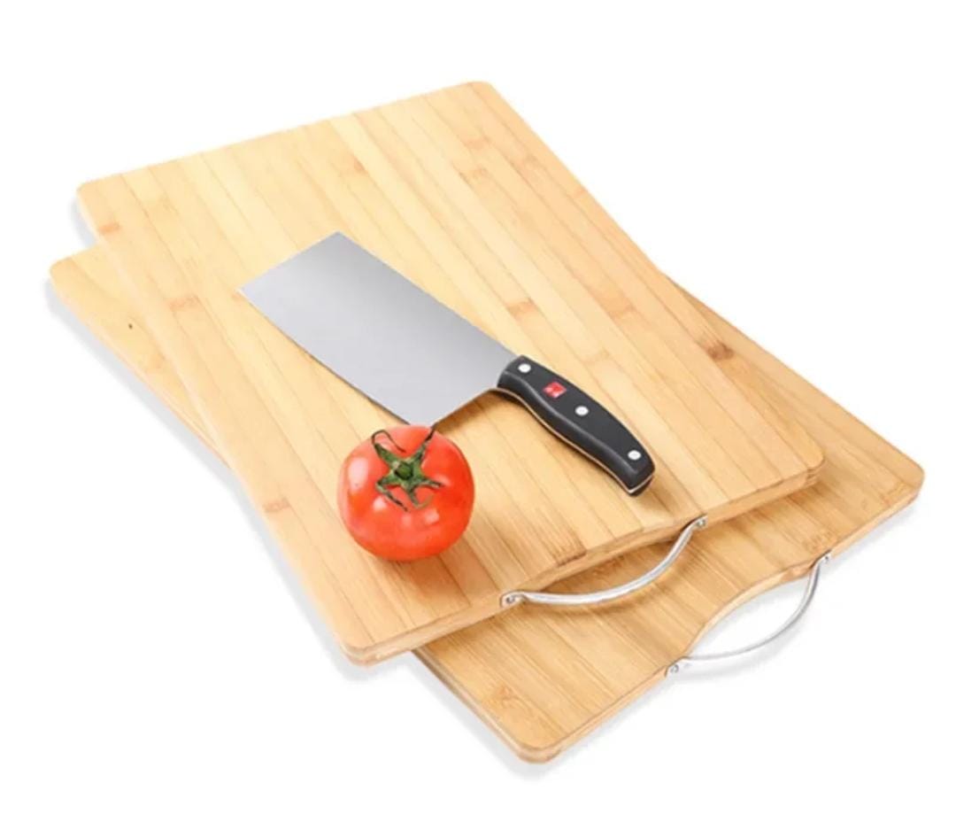 Bamboo Chopping Board with Metallic Handle | 39cm Rectangular Cutting Board for Safe Food Prep