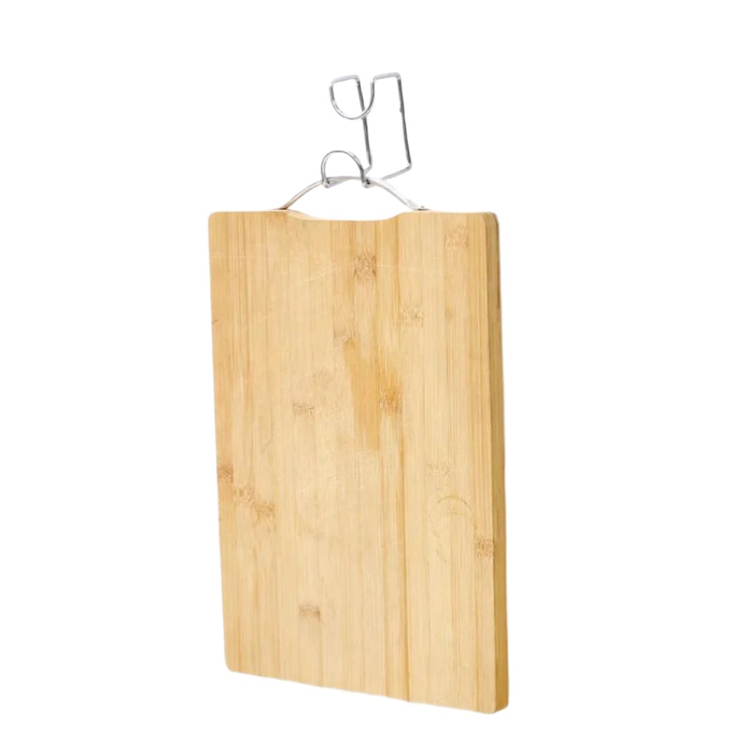 Bamboo Chopping Board with Metallic Handle | 39cm Rectangular Cutting Board for Safe Food Prep