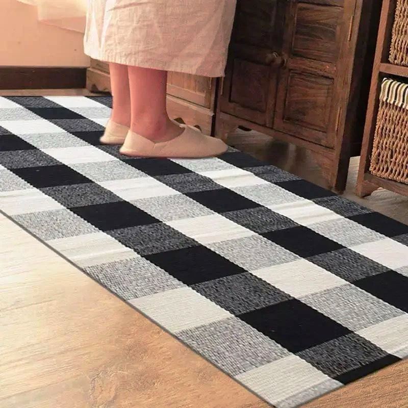 Classic Checkered Woven Rug | Cotton Fabric | Available in 60x90cm & 60x130cm