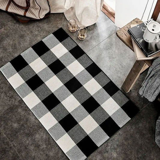 Classic Checkered Woven Rug | Cotton Fabric | Available in 60x90cm & 60x130cm