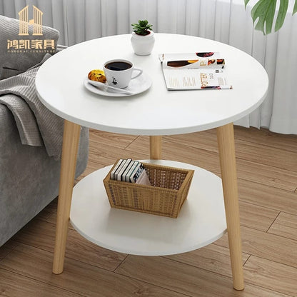 Nordic Style Round Double Layer Coffee Table | Minimalist Side Table | 50 cm | White | Beige| With Shelf Storage