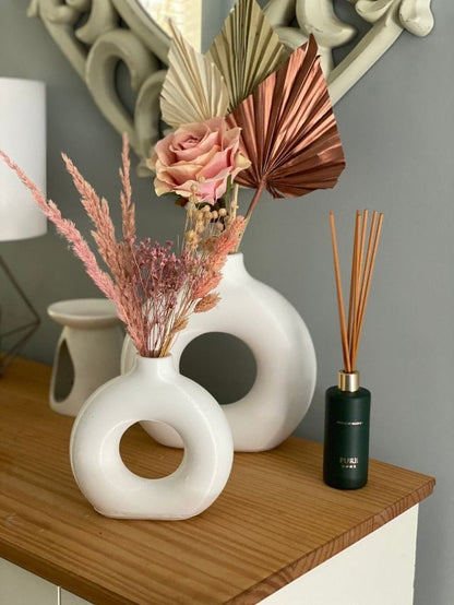 Porcelain Ceramic 2-in-1 Elegant Donut Flower Vases |Stylish & Versatile Home Decor | Vase for Living Room | Bedroom | Kitchen |Office | Bookshelf | Wedding Dining Room Decor