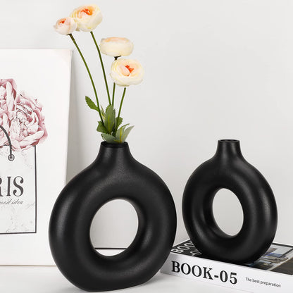 Porcelain Ceramic 2-in-1 Elegant Donut Flower Vases |Stylish & Versatile Home Decor | Vase for Living Room | Bedroom | Kitchen |Office | Bookshelf | Wedding Dining Room Decor