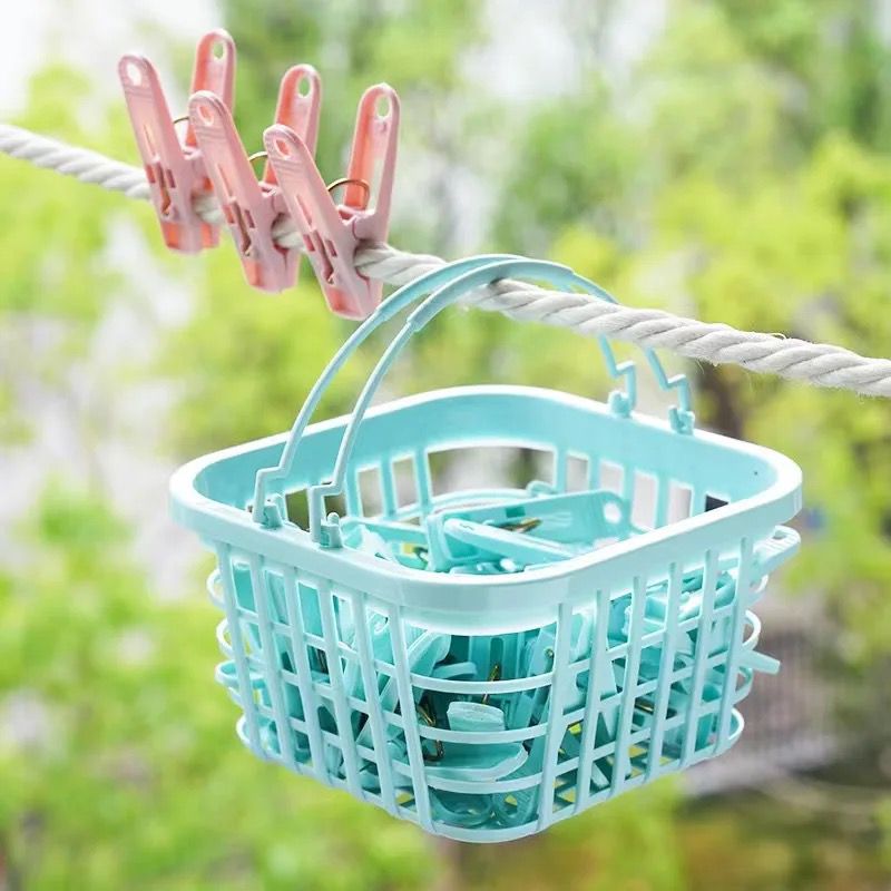 30pcs Hanging Pins with Plastic Storage Basket | Durable Laundry Clips for Organizing & Display