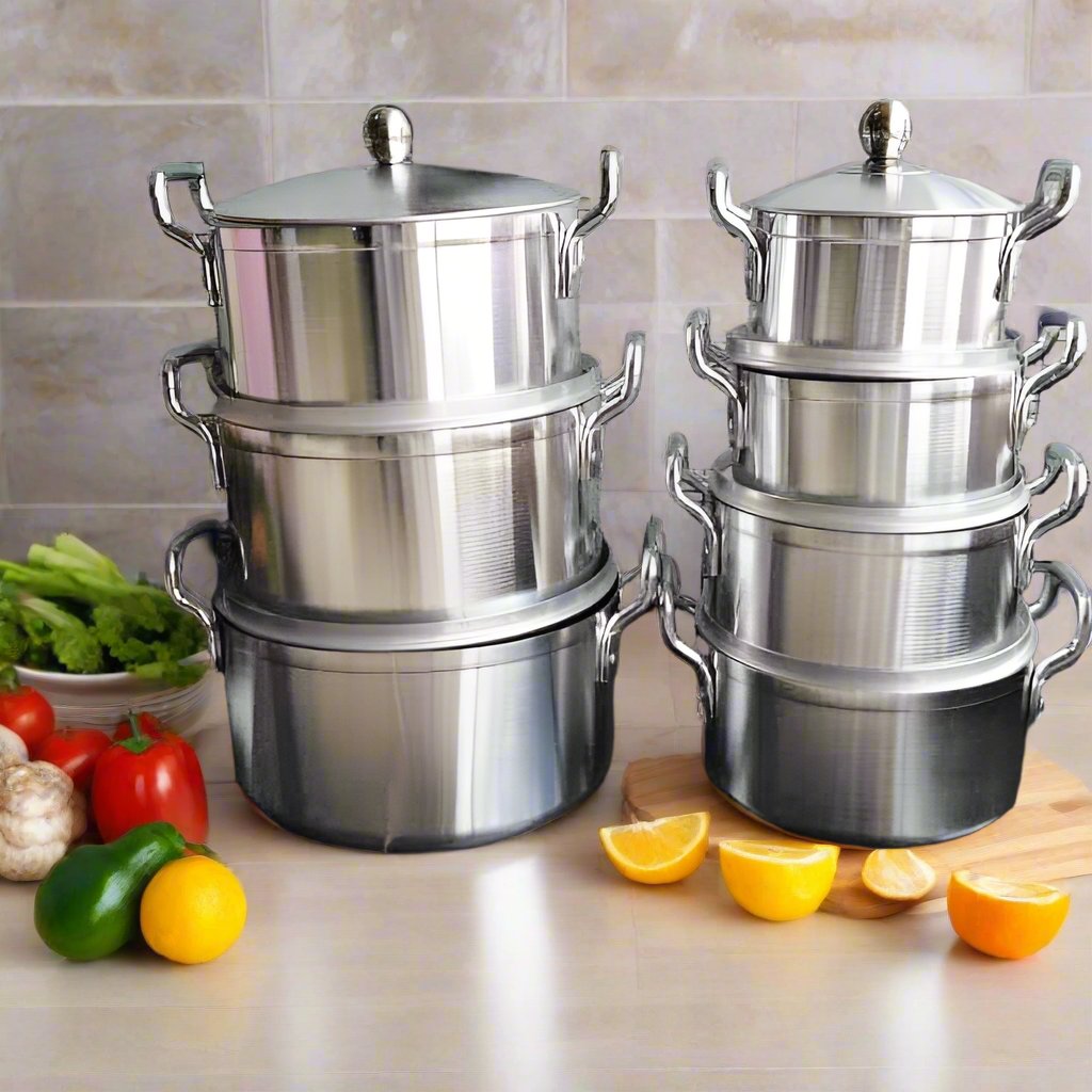 14 Piece Aluminium Cookware Set | 7 Pots with Matching Lids | Medium Heavy Construction