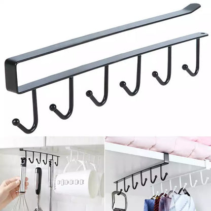 Under Shelf Multifunctional Metallic Organizer with 6 Hooks | Home Organization | Efficient Storage