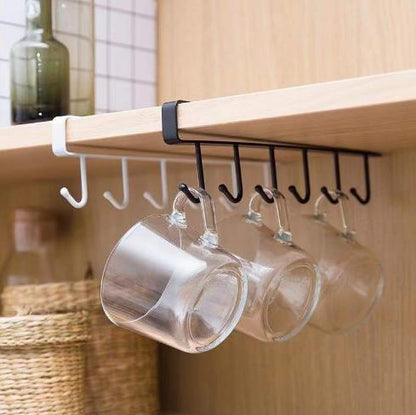 Under Shelf Multifunctional Metallic Organizer with 6 Hooks | Home Organization | Efficient Storage