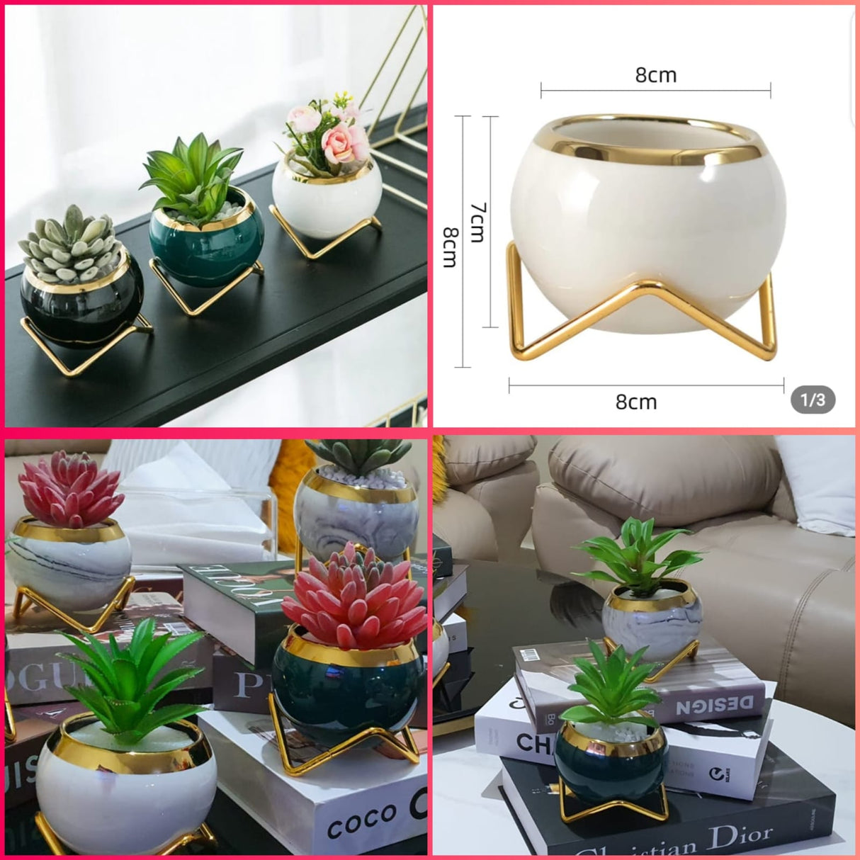 Nordic Succulent Plant Flower Pot | Gold Ceramic Planter for Home Decor | Available in White & Green