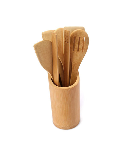 Bamboo Mwiko Set | 7 Piece Set | Includes Spaghetti Server, Soup Ladle, Slotted Spoon | Ideal for cooking and serving various dishes