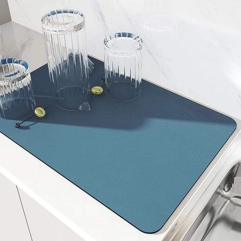 Super Absorbent Nonslip Dish Drying Mat | Diatom Mud Rubber | 40x30 cm | Blue & Black