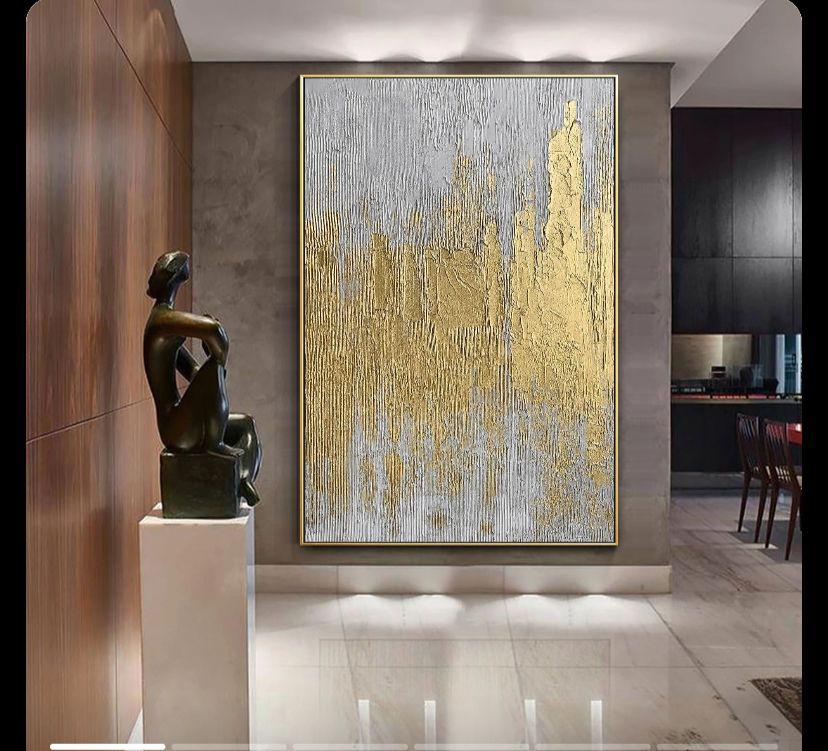 60x90cm  High Quality White Gold Texture Canvas Painting Art Picture with Wooden Frame | General Home Decor | Living Room Home Decorations |Canvas Arts| Canvas Paintings | Wooden Frame Canvas