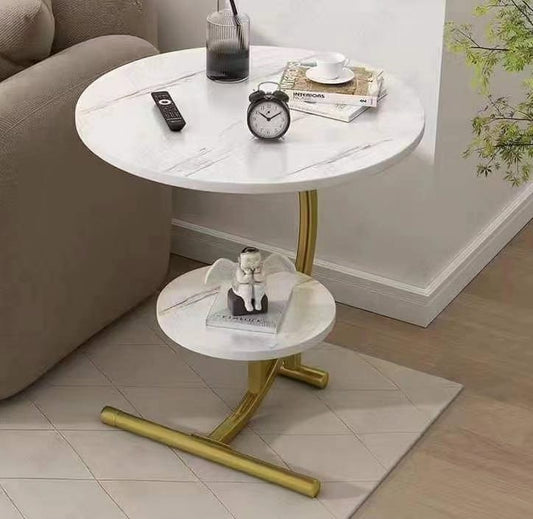 Marble Textured Side Stool | Lightweight & Elegant Design | Available in White/Gold, White/Black, All Black