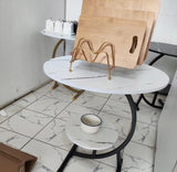 Marble Textured Side Stool | Lightweight & Elegant Design | Available in White/Gold, White/Black, All Black