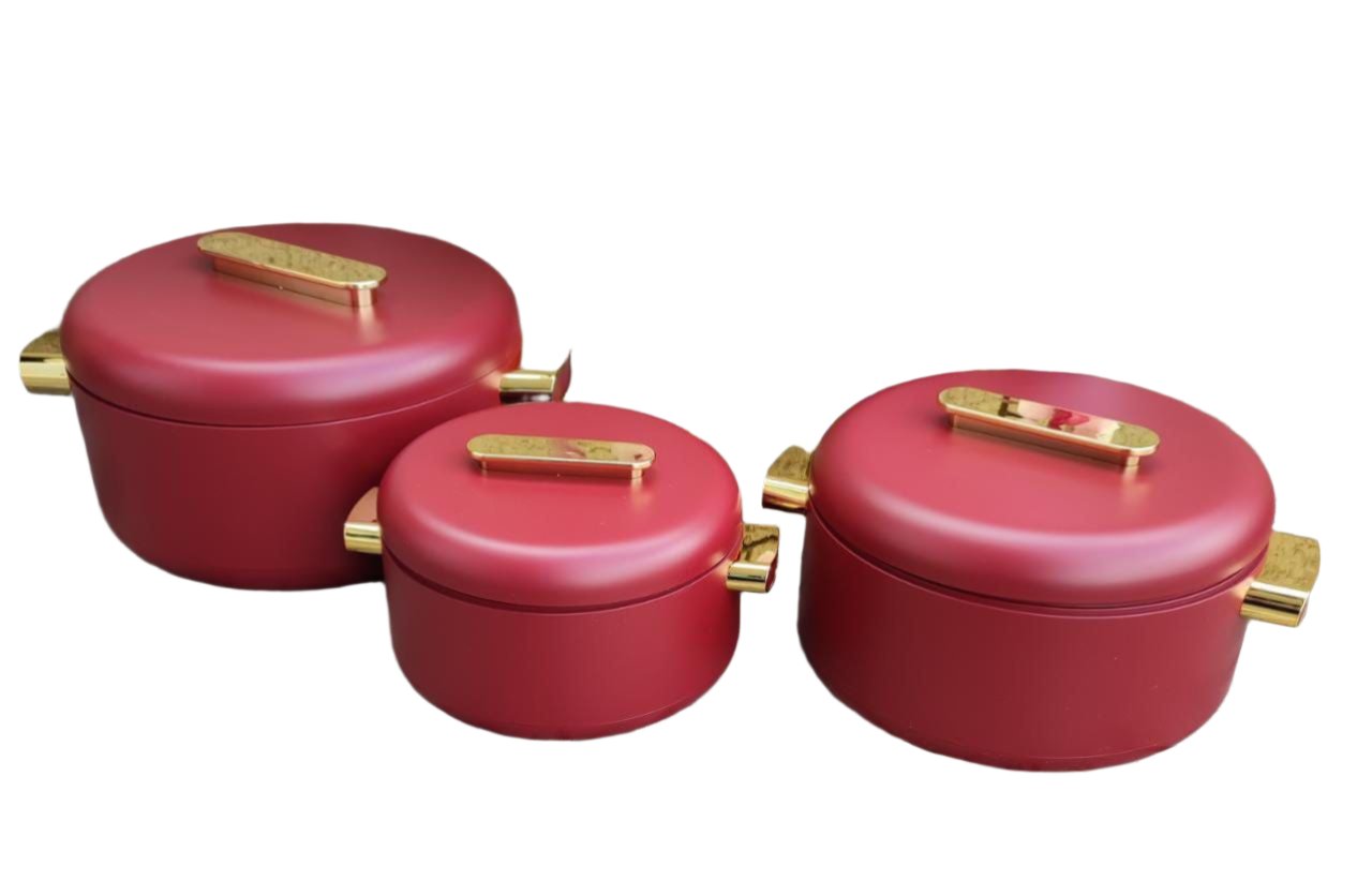 3 Piece Luxurious Insulated Hotpots Set | Stainless Steel with High Quality Insulation | Blue, Red, Bronze