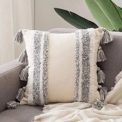 Durable Tufted Woven Tassels Moroccan Style Lumbar Pillow Covers| Bohemian Style Pillow Cover|Moroccan Decorative Pillow Covers Living Room Pillow Covers Bedroom Cushions | 30x50 cm & 45x45 cm