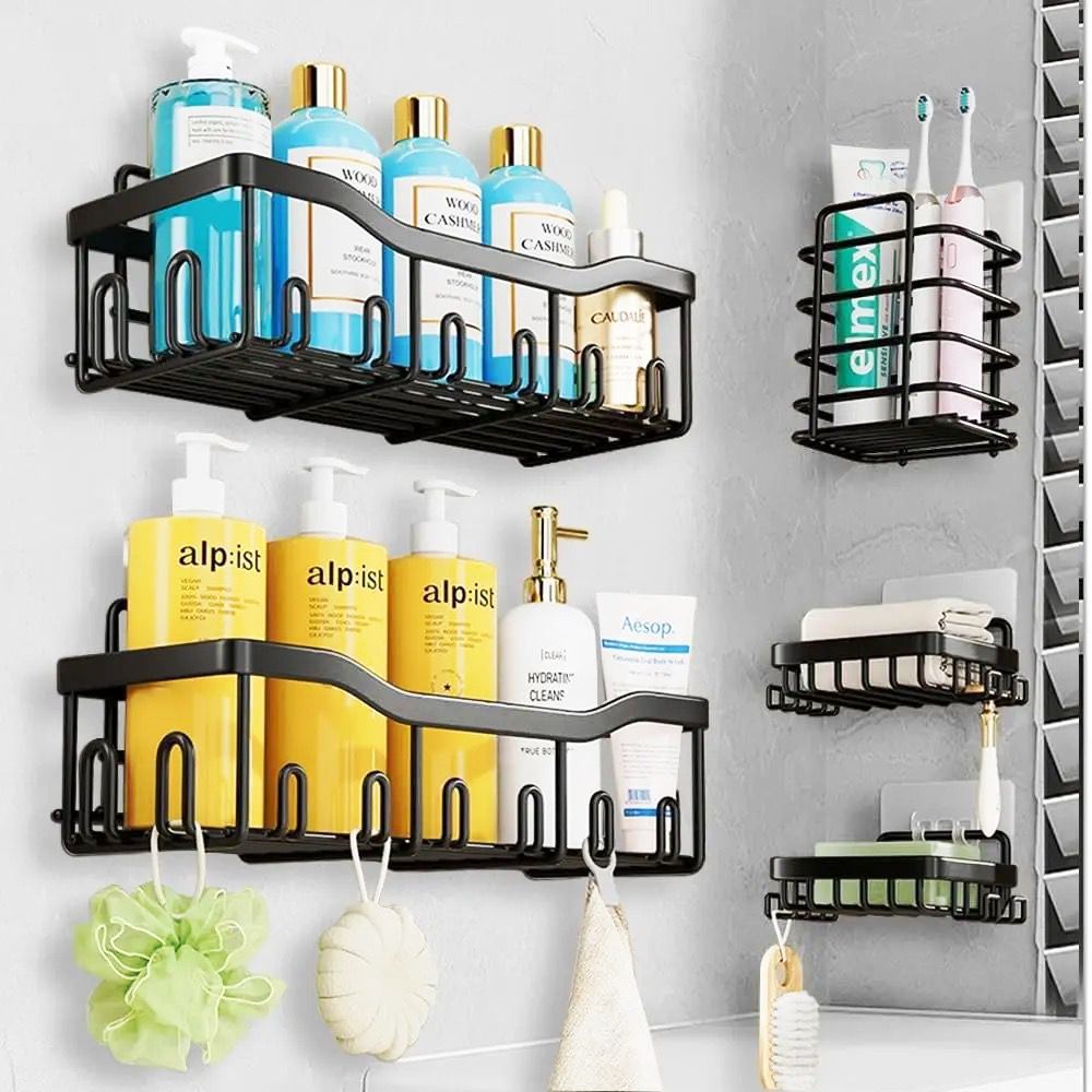 Stainless Steel – Space-Saving 5pc Bathroom Organizer Set Shower Caddies & Soap Holders