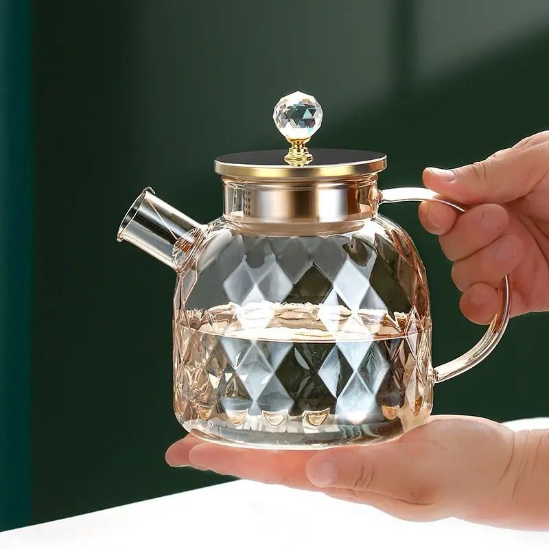 Nordic Luxe Diamond Glass Carafe Tea Pot | Elegant Design | Heat Resistant