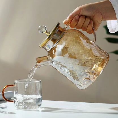 Nordic Luxe Diamond Glass Carafe Tea Pot | Elegant Design | Heat Resistant