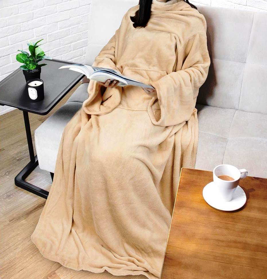 Premium Snuggie Fleece Blanket with Sleeves and Kangaroo Pocket | Super Soft Wearable Blanket | Multiple Colors