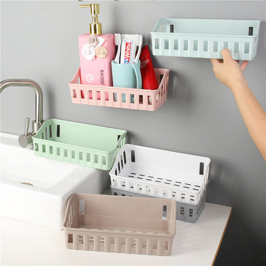 Non Perforated Compact and Durable Wall Mounted Plastic Bathroom Organizer | Ideal for Toiletries | Green, Beige, Gray, White Storage Rack