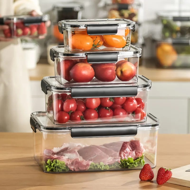 4 Piece Transparent Sealed Refrigerator Food Container Set | Large Capacity Storage