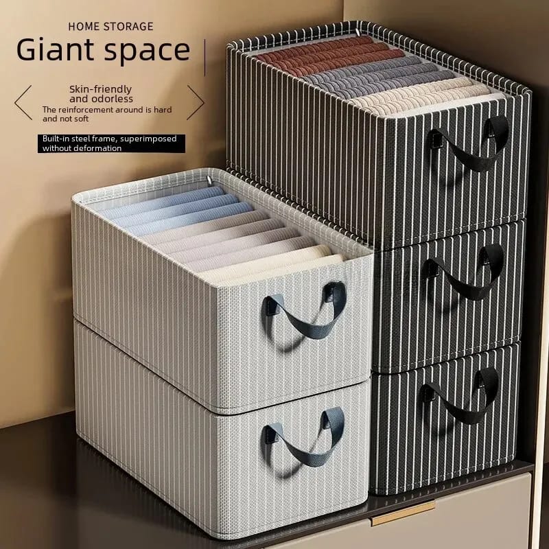 Large Capacity Durable Household Foldable Steel Frame Fabric Storage Box Organizer with Handles| Wardrobe Clothes Organizer| Closet Organizer;40cm x 28cm x 20cm