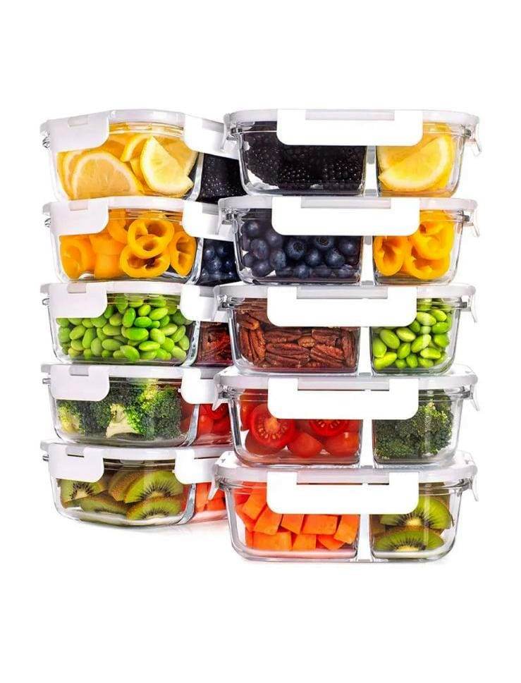 High-quality Borosilicate 1050ml Capacity  Partitioned Glass Food Storage Containers