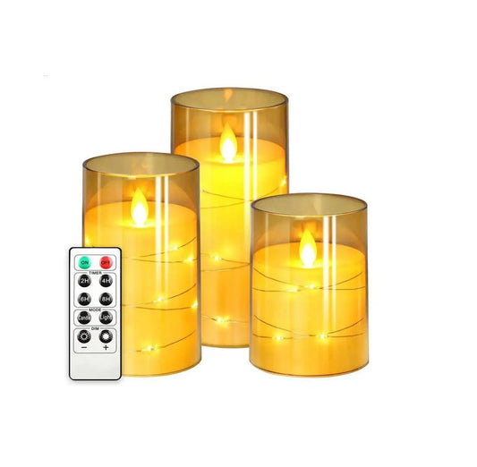 Battery Operated Neoglint Flickering Flameless Candles – Remote Control & Timer – 5 Levels Dimmable LED, 2 Light Modes – Set of 3 (15cm, 12.5cm, 10cm) – Interchangeable for Indoor & Outdoor Décor, Parties, Weddings, Christmas