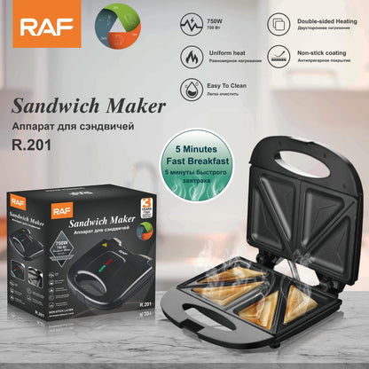 RAF 750W Double-Sided Heating Mini Electric Sandwich Maker | Non-Stick, Easy Clean | Ideal for Breakfast & Snacks