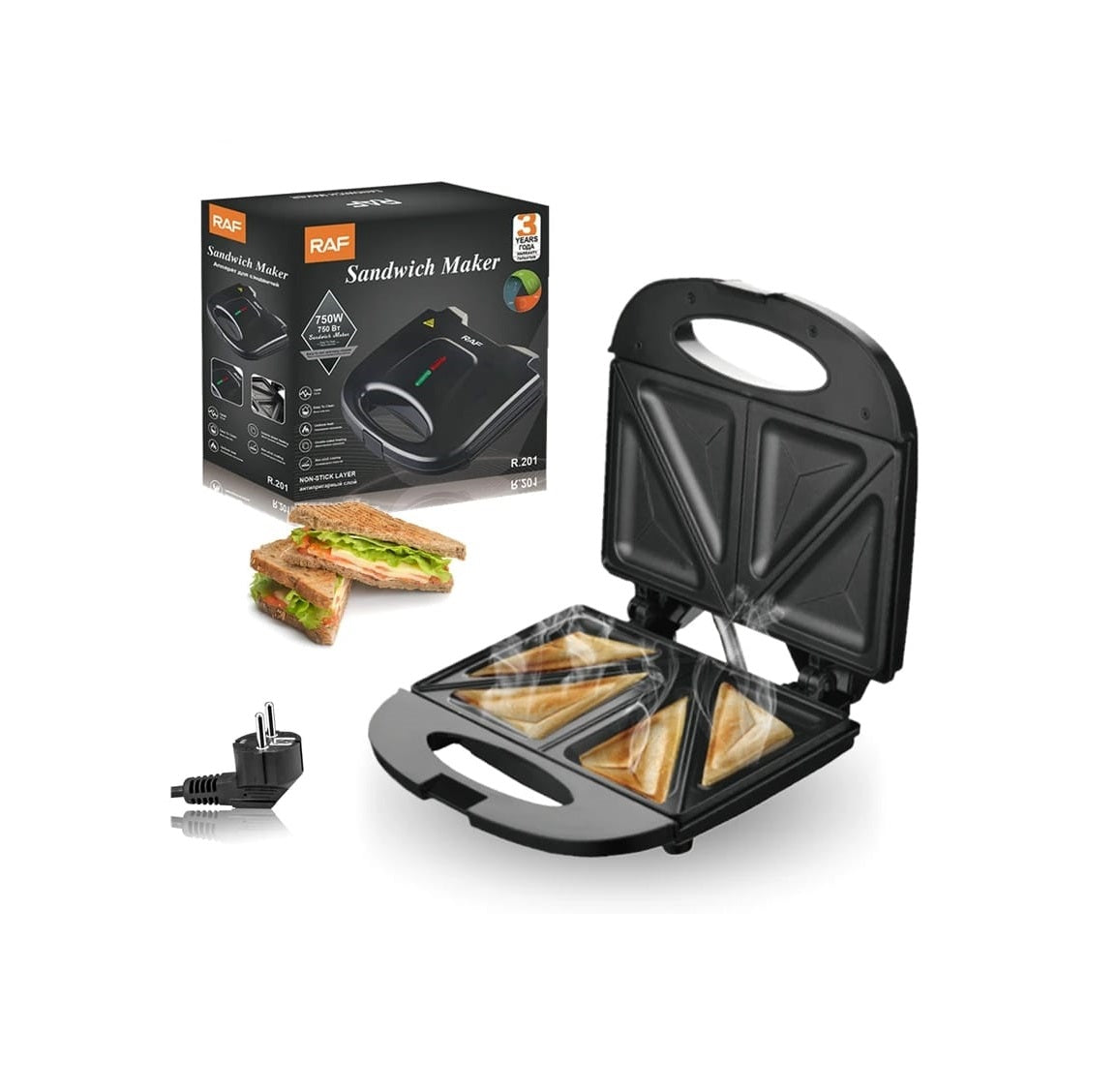 RAF 750W Double-Sided Heating Mini Electric Sandwich Maker | Non-Stick, Easy Clean | Ideal for Breakfast & Snacks